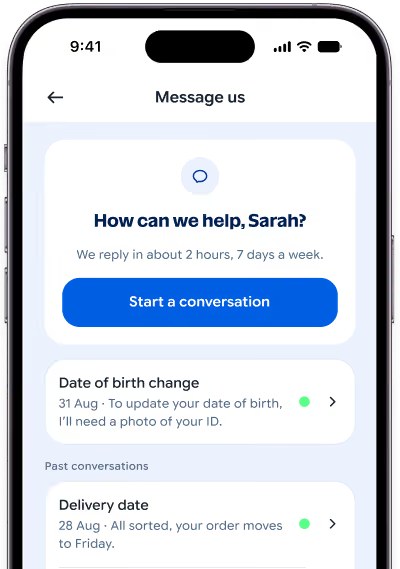 Smartphone showing a Message us screen in the Bolt Pharmacy app