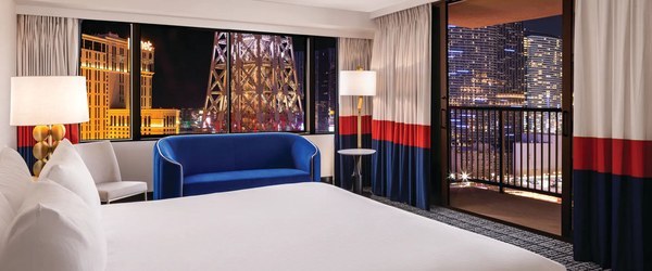 Paris Las Vegas hotel room with a view of the Strip