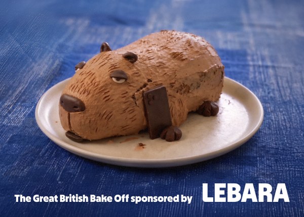 Lebara sponsored cake from The Great British Bake Off on a plate