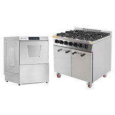 Commercial glasswasher and six-burner range cooker from the Nisbets appliances range