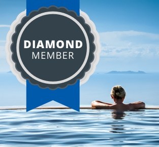 Maple Parking Diamond Member badge over an infinity pool view