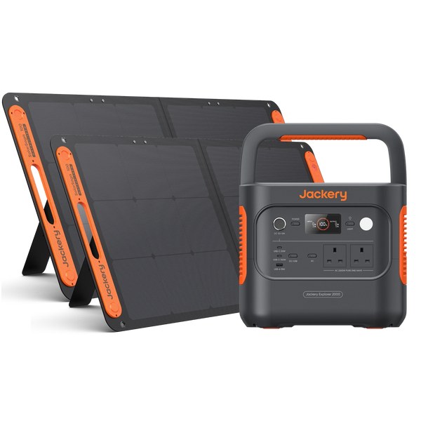 Jackery Solar Generator 2000 v2 with two SolarSaga panels