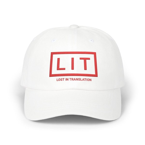 LIT Embroidered Hat with a red LIT Lost in Translation logo