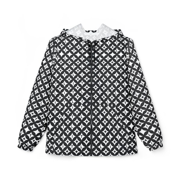 LIT Windbreaker Jacket in a black and white monochrome diamond lattice print