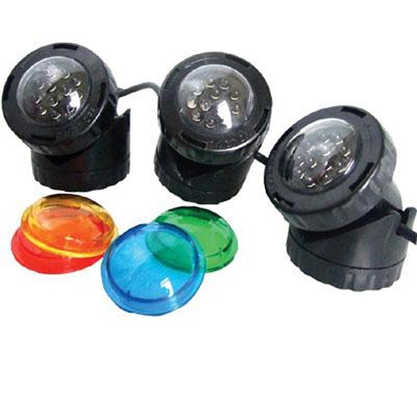 PondXpert Pondolight set of three LED pond spotlights with coloured lenses