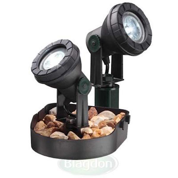 Blagdon Enhance LED pond spotlight set on a stone-filled base