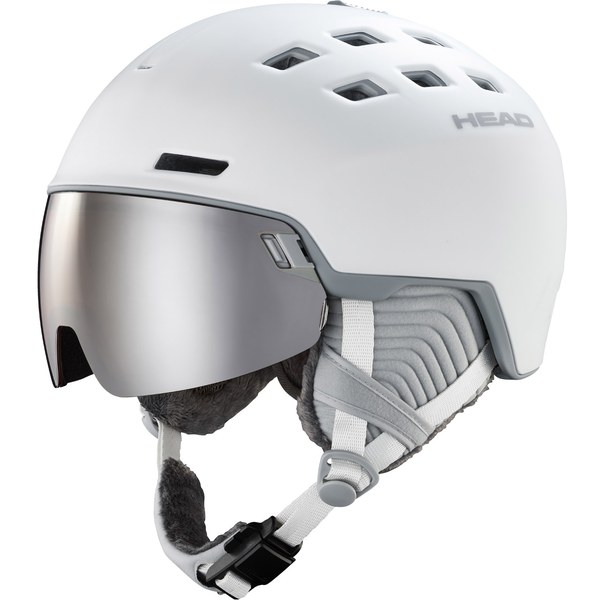 Head Rachel women's visor ski helmet in white with a silver visor