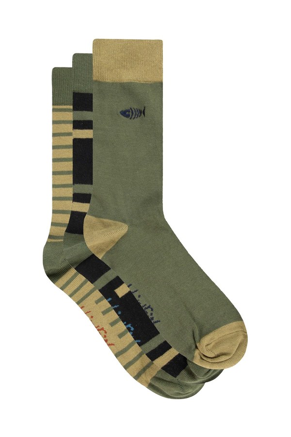 Weird Fish Wyatt patterned socks 3 pack in deep lichen green